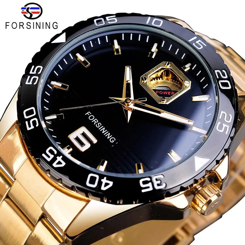 Forsining Mechanical Mens Watches Top Brand Luxury Automatic Man Watches Golden Stainless Steel Waterproof Luminous Hands Clock