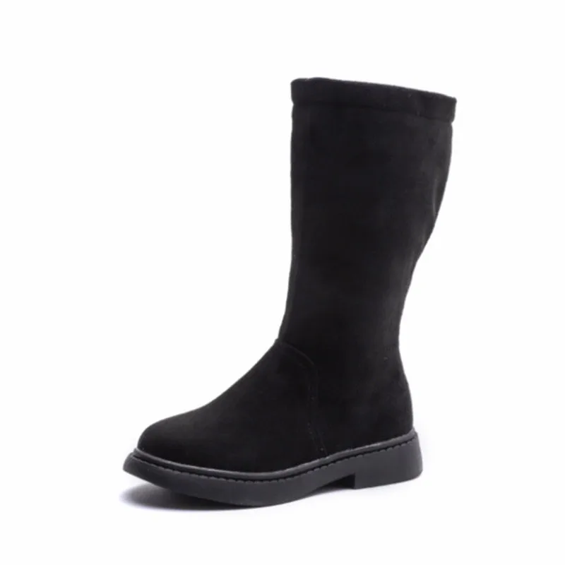 COZULMA/Детские теплые ботинки до середины икры с плюшевой подкладкой осенне-зимняя обувь для девочек модные замшевые ботинки с боковой молнией Размеры 26-36