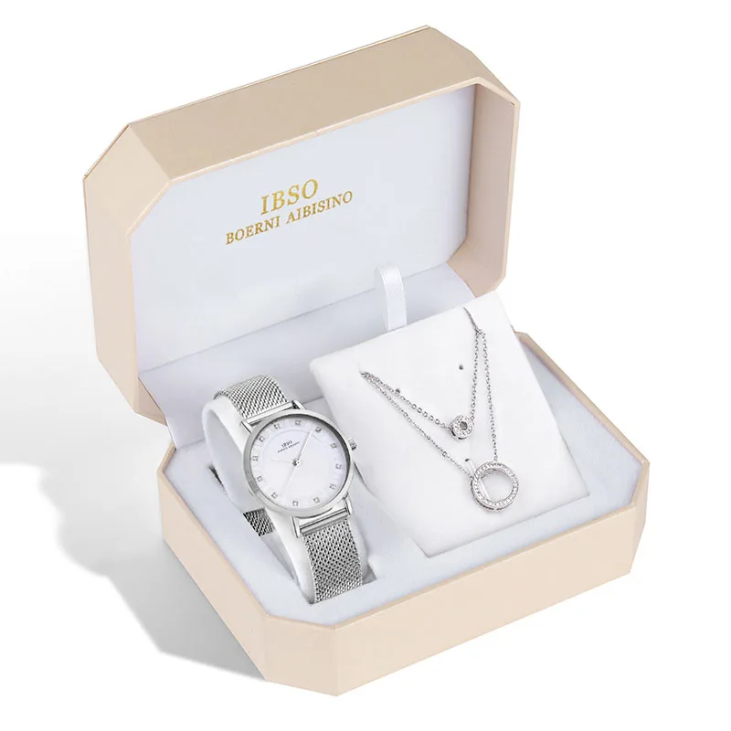 IBSO, брендовые кварцевые наручные часы, ожерелье, серьги, комбинированный набор, женские часы, наручные часы с металлическим ремешком, женские часы для подарка - Цвет: 3623