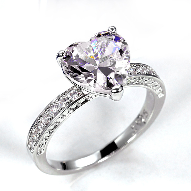 Romantic Pink Heart Rings Women Brilliant Cubic Zirconia Bridal Wedding Party Rings Simple Stylish Female Accessories Hot