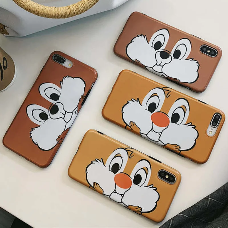 

Cute Cartoon Funny Chip Dale Big Face Squirrel Case for Apple iPhone 6 6S 7 8 Plus X XR XS Max Kawaii Matte Soft TPU Cover Shell