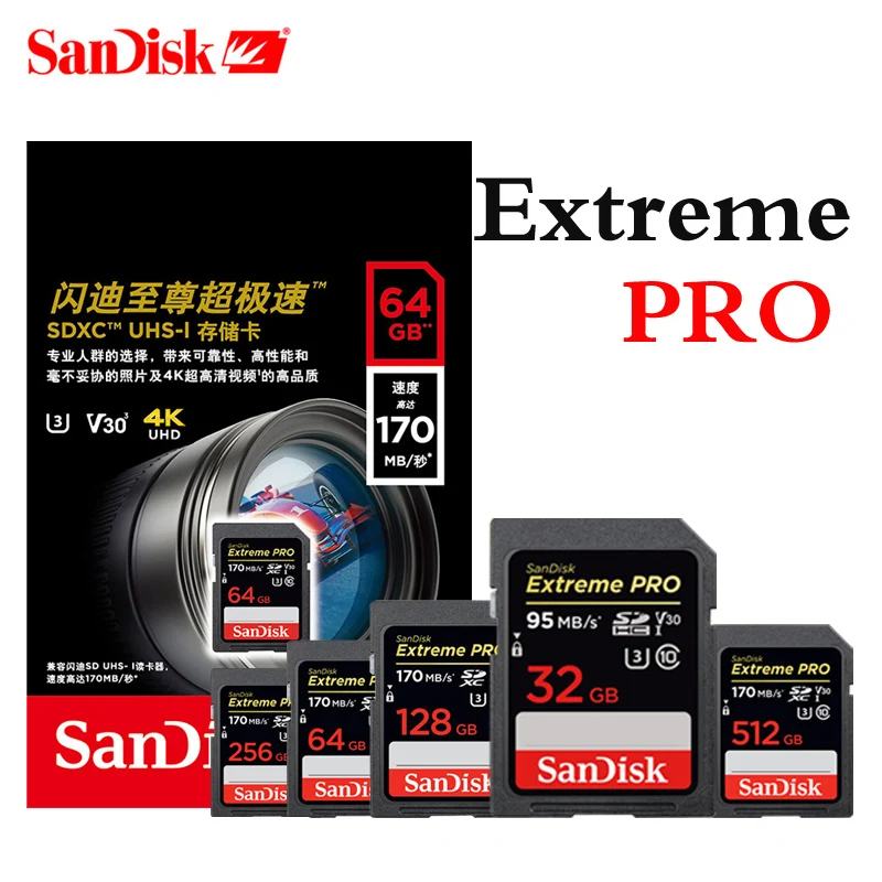 SanDisk SDHC/SDXC SD карта памяти 16 ГБ 32 64 Гб 128 256 класс 10 U1 U3 V30 4K 512 Экстрим Pro флэш