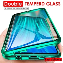 360 magnetic adsorption metal case for Xiaomi Redmi Note 9 10 9A 9C 9S 8 8T 8A 7 K20 9T Pro Poco X3 NFC double-sided glass cover