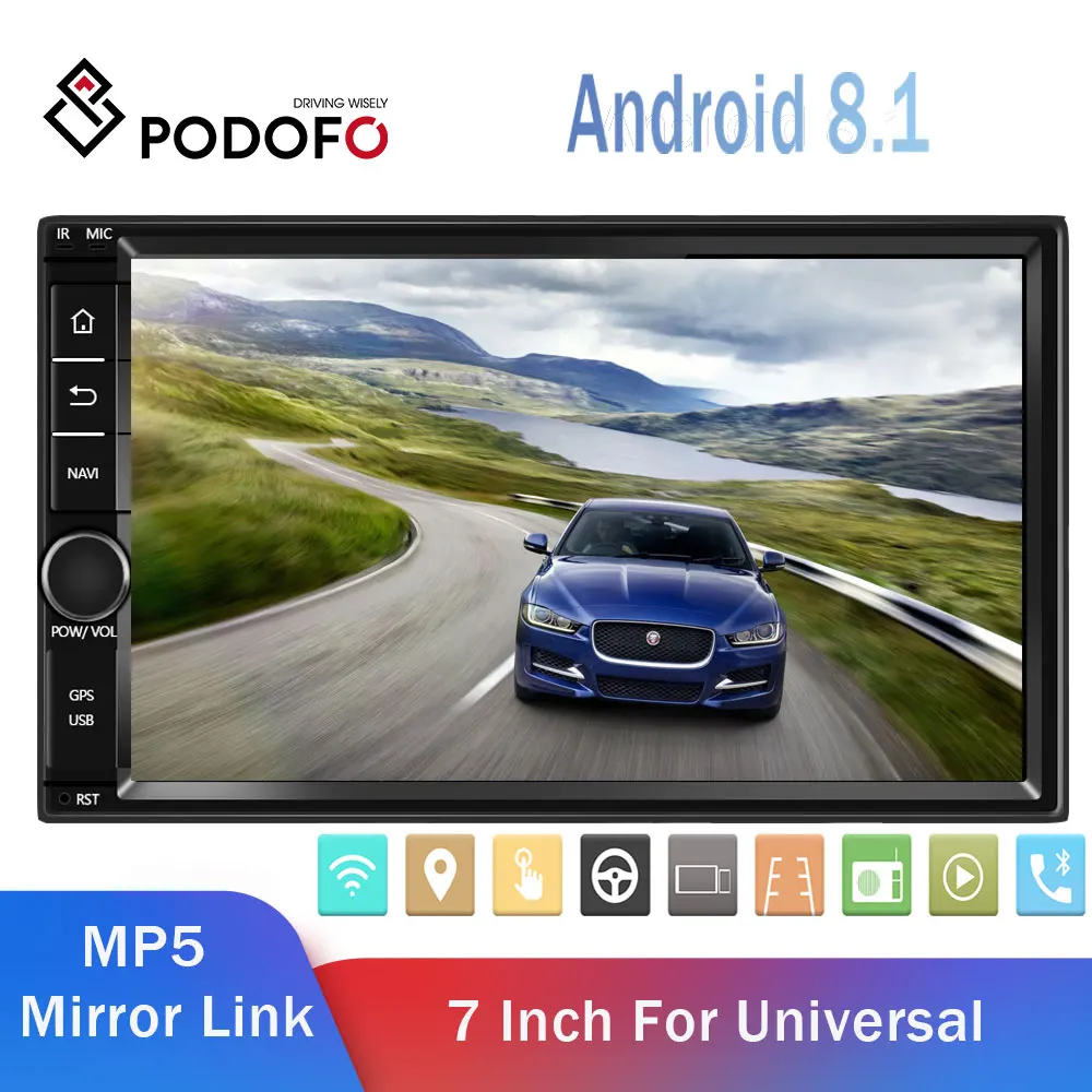 Podofo Android 8 1 2 Din автомагнитола Bluetooth din автомобильный стерео Мультимедийный плеер
