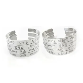 

Kpop GOT7 JB BAMBAM Jackson Mark Stainless Steel Open C-shaped Design Bracelet Engraved Date of Birth Name Numerals Jewelry