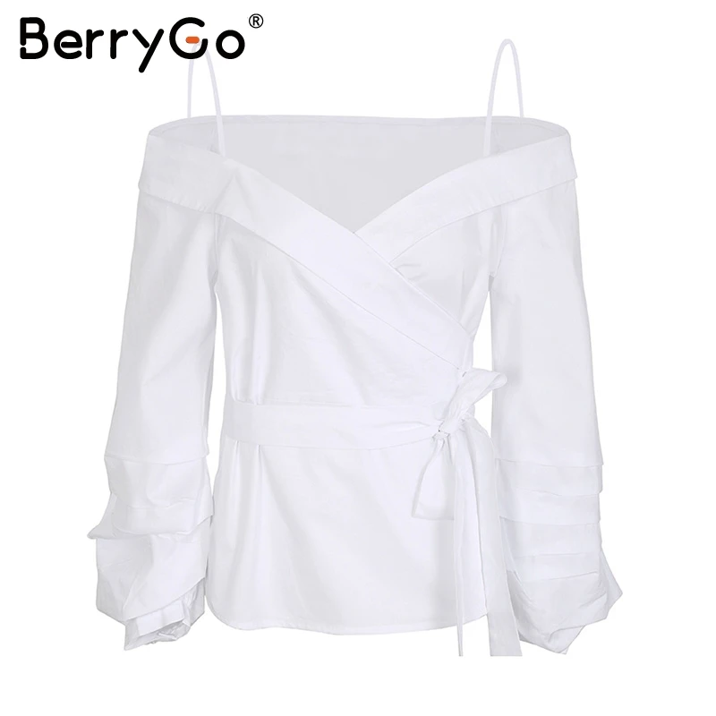 Женская блузка с открытыми плечами BerryGo белая Повседневная Блузка рюшами и