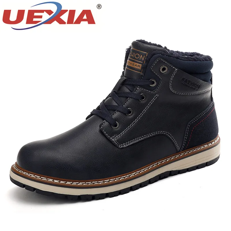 UEXIA/большие размеры; зимние теплые с мехом; Плюшевые повседневные мужские ботинки; высокое качество; уличная Рабочая зимняя обувь; резиновые ботиночки; Botas; обувь - Цвет: BLUE A9704