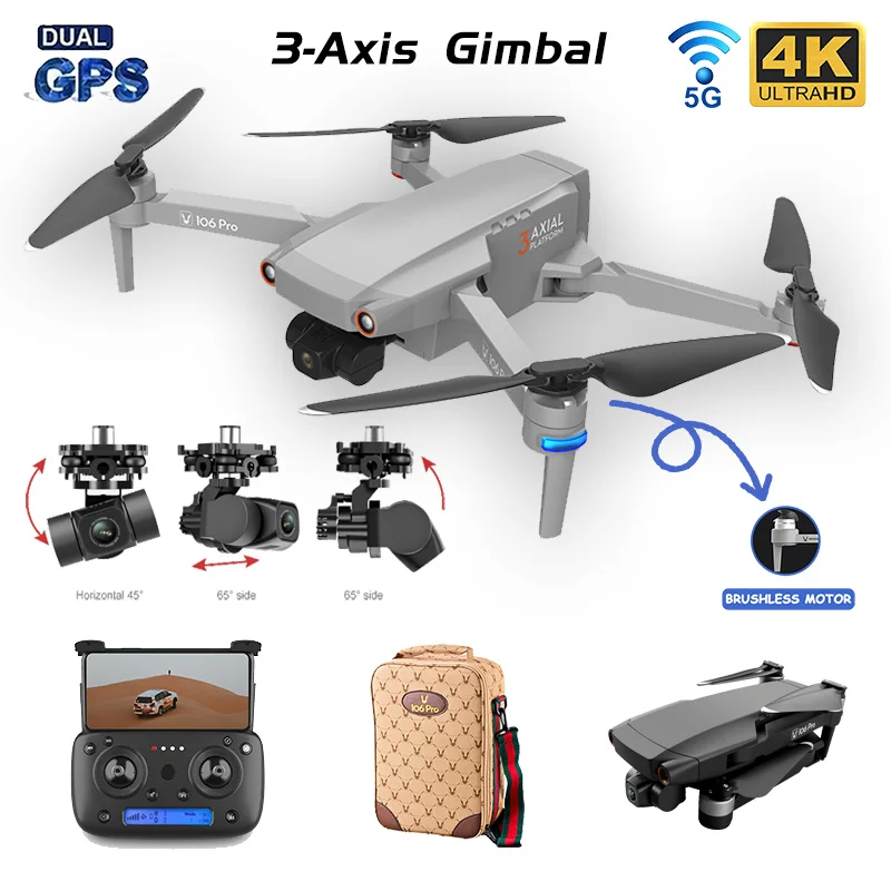 2021 New Three-Axis Anti-Shake Gimbal Drone 106Pro  GPS  With 4K HD 5G WiFi FPV Rc Drones Brushless quadcopter Gift For Kids