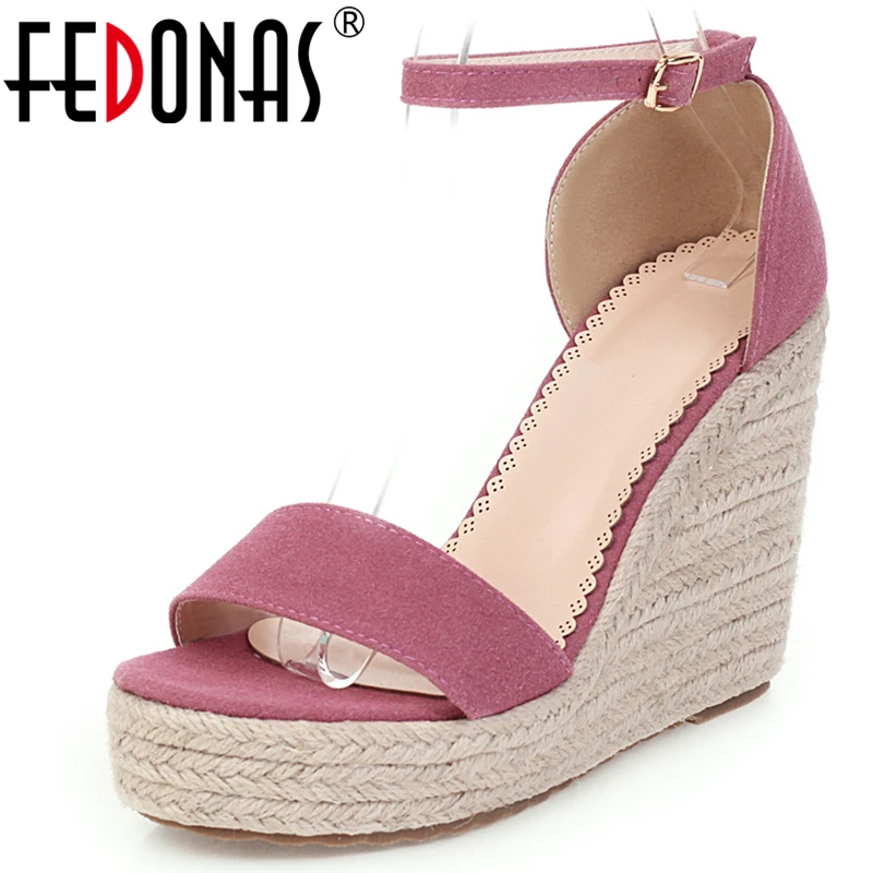 

FEDONAS Women Casual Sandals Spring Summer New Arrival Ankle Buckle Strap Wedges Sandals Fashion Concise Shoes Woman