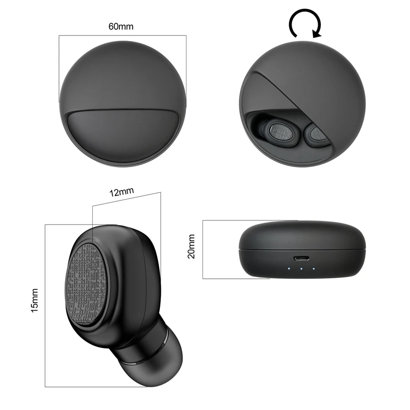 Беспроводная bluetooth-гарнитура, стереонаушники Tws, спортивные наушники с зарядным держателем для Ios, Android, телефона, черный пластик