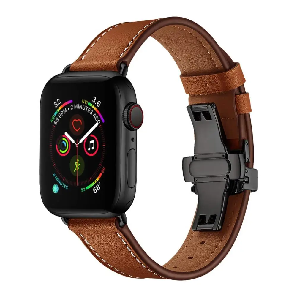 Leather Smart Strap Compatible For Apple Watch Strap 38mm 40mm 42mm 44mm Stylish Leather For Apple Strap watch Series 1, 2, 3, 4 - Цвет: M