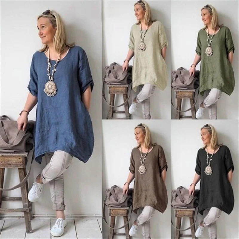 

20192019 Feminino Vestido Cotton Casual Plus Size Ladies Dress Women Summer Style Linen Dress Bohemia Loose Sundress