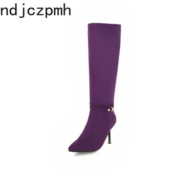 

Boots Women Winter The New Fashion Flock Pointed Zipper Fine Heel High Heel High Tube Women Shoes Size 34-43 Heel Height 8.5cm