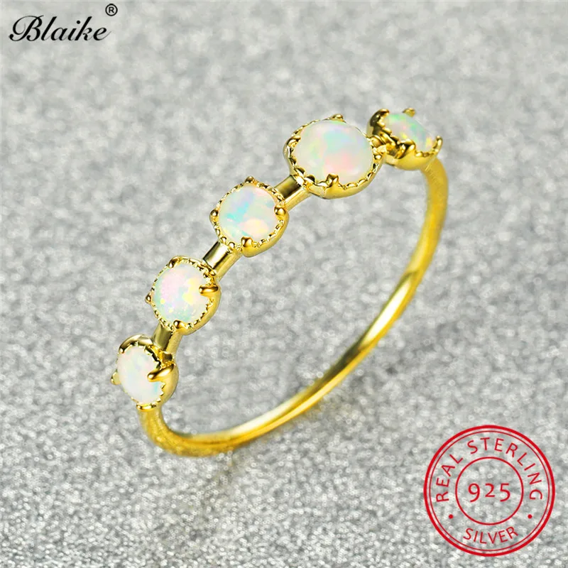 Настоящее 925 пробы Серебряное кольцо однорядное Круглое Белое огненный опал