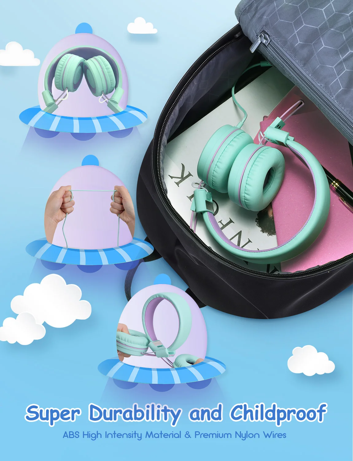 2 Pack Mpow CH8 Kids Headphones Foldable Audio Earphones with 91dB Volume Limiter 3 5mm Audio Jack Children Kid Gifts Headphones