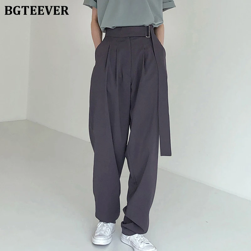 BGTEEVER Fashion Belted Women Long Pants High Waist Causal Loose Trouser For Women Pants Elegant Wide Leg Capris Female 2020 BGTEEVER Fashion Belted Women Long Pants High Waist Causal Loose Trouser For Women Pants Elegant Wide Leg Capris Female 2020