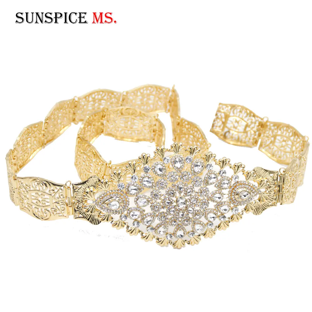 SUNSPICE-MS, марокканский золотой цвет, кафтан, пояс для женщин, кристалл, металл, цепочка на талию, регулируемая длина, свадебные украшения для тела