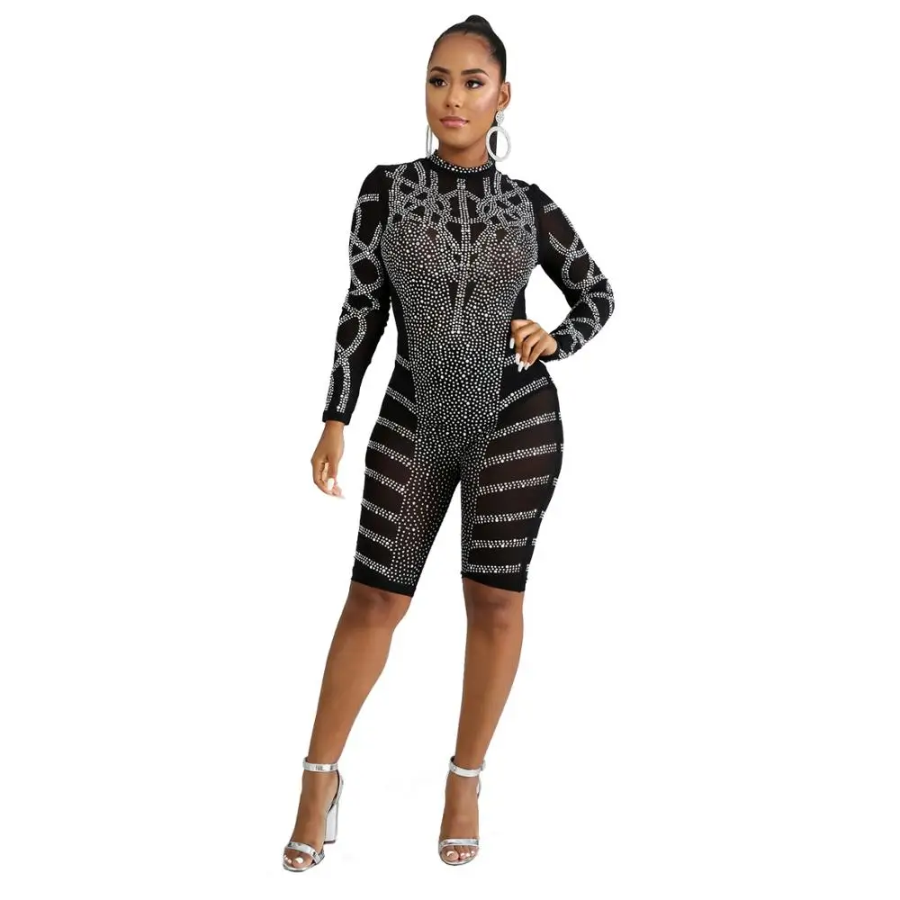 Новинка, женский комбинезон, черный, синий, красный, о-образный вырез, длинный рукав, облегающий, для знаменитостей, вечерние, бандажные комбинезоны