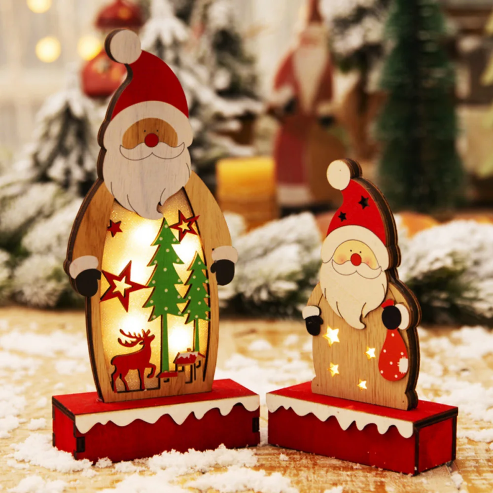 

Christmas Glowing Ornament Xmas Wooden Tree Decoration Luminous LED Lights Santa Claus Home Decor Ornaments winter night light