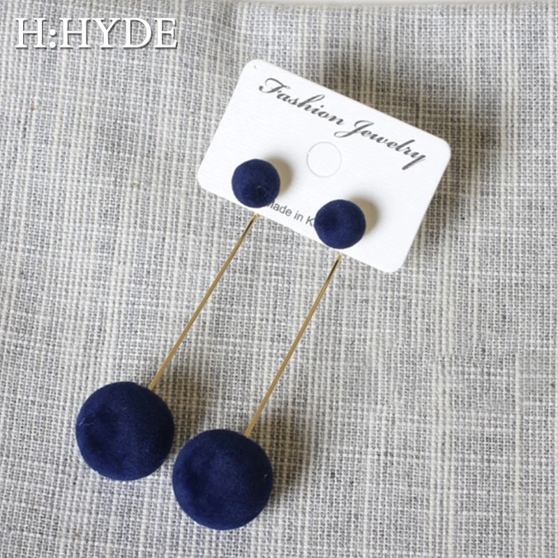 

H:HYDE Red Black Plush Ball Drop Earrings For Women Korea Personality Round Long Tassel Earrings Statement Fashion Jewelry Gift