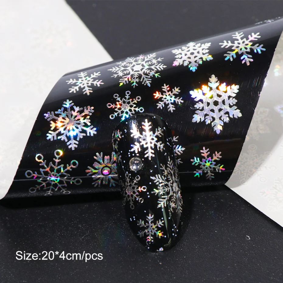 5pcs Christmas Nails Foils Stickers Holo Snowflake Starry Paper Stripe Sliders for Nail Art Decor Full Wraps Foil Set LA751-1