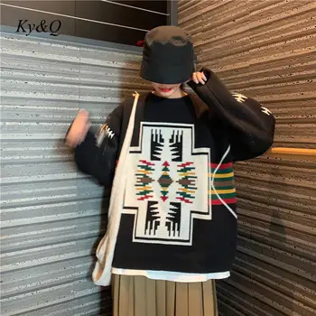

Hiqh Street Fashion 2019 Winter Women O-neck Black Print Casual Vintage Embroidery Christmas Pullover Sweater Jumper Clothes