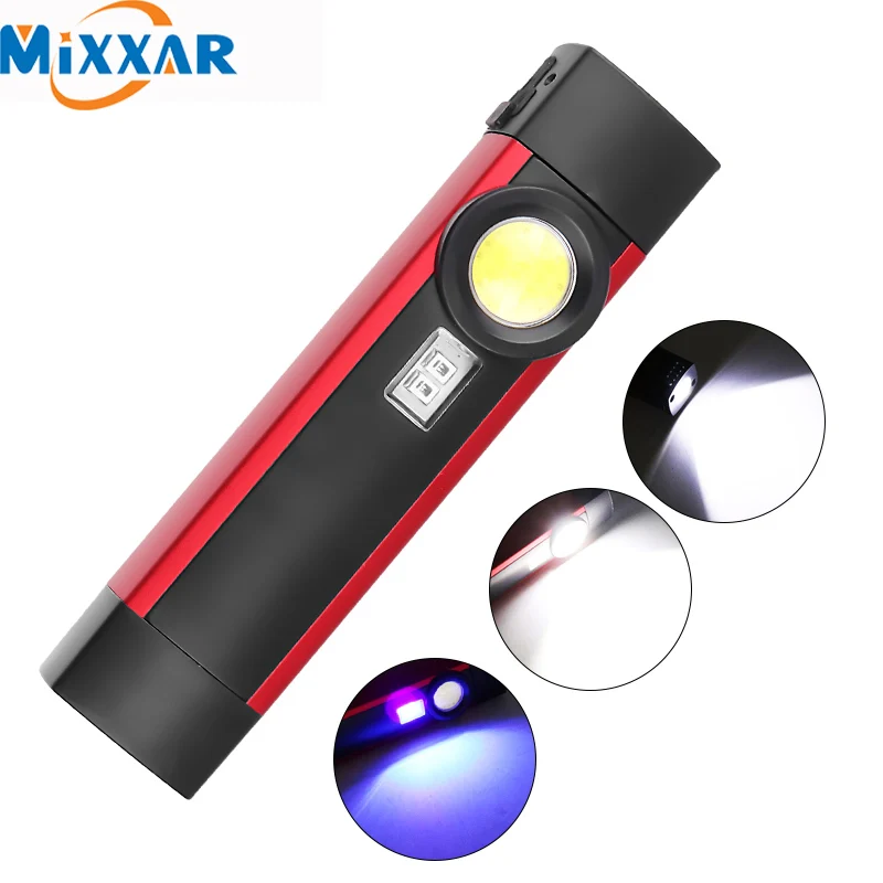 

ZK20 Dropshipping COB XPE LED Flashlight Portable working torch UV black light 4 modes with magnet build-in battery lanterna