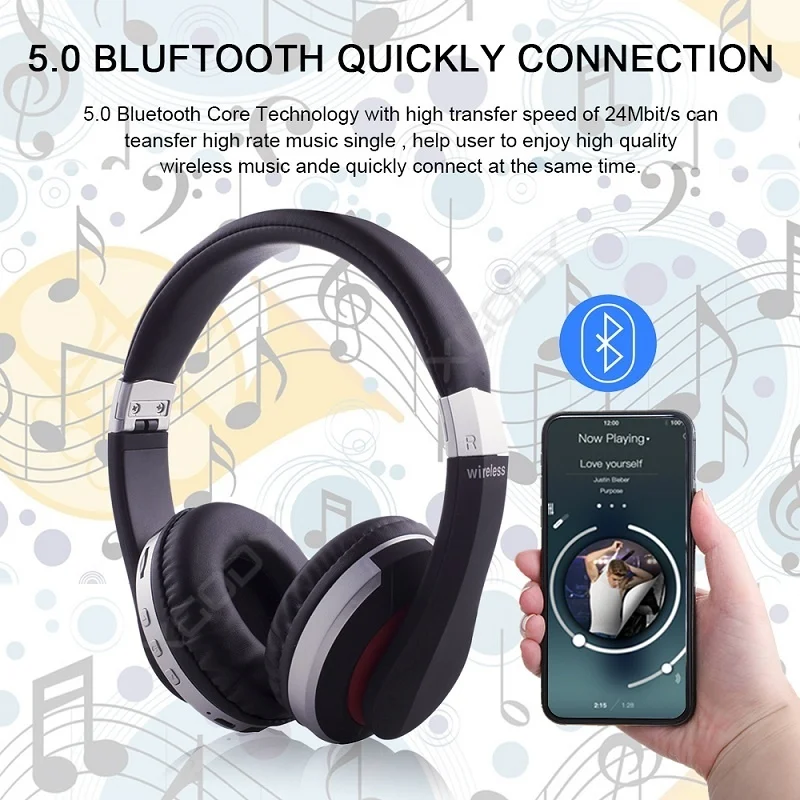Беспроводные Bluetooth 5,0 HIFI MH7 наушники с микрофоном стерео спортивные наушники Поддержка TF карты игровая Складная гарнитура для телефона