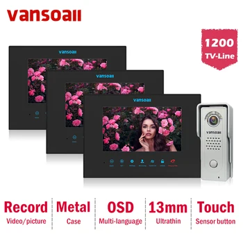 

Vansoall Intercom Video Door Phone Three 7 inch Monitor With 1200TVL Doorbell Camera Video doorbell Intercom support sd card