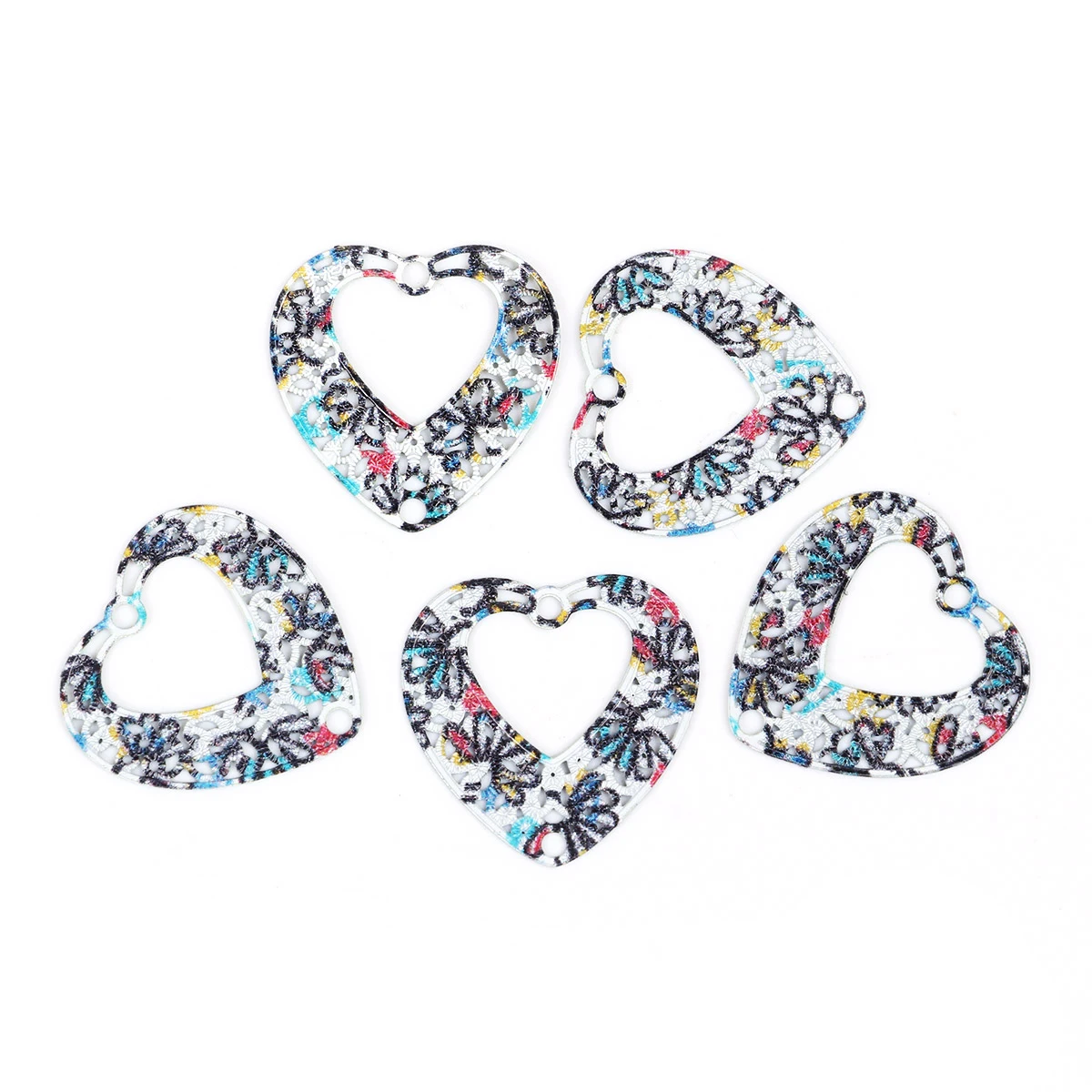 

Iron Based Alloy Enamel Painting Connectors Heart Green Multicolor Filigree 21mm( 7/8") x 20mm( 6/8"), 10 PCs