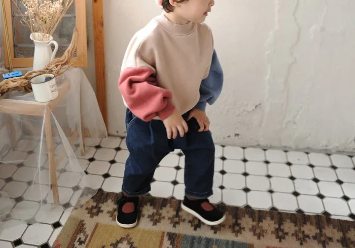 Honey Angle/зимний модный свитер для мальчиков и девочек; плотные милые детские блузки в стиле пэчворк; корейский свитер для малышей; одежда из хлопка