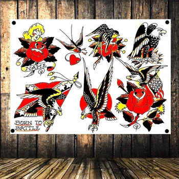 

Tattoo Studio Decor Upholstery Wall Chart Poster Senior Art Waterproof Cloth Painting Large White Flag Banner Tapestry Mural U9