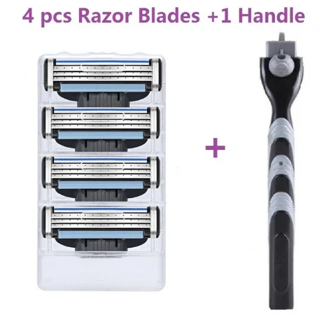 1 ручка + 4 лезвия кассеты для ухода за лицом мужские совместимые с Gillette Mach3 |