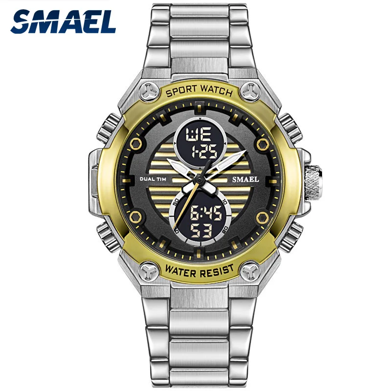 SMAEL Chronograph Men Watch Dual Time Zone Waterproof Quartz 
