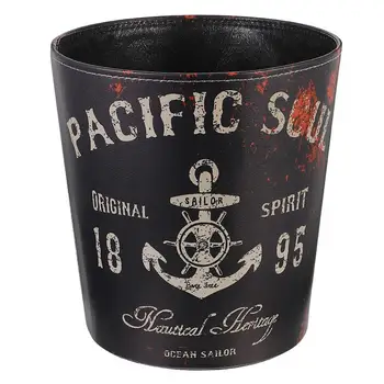 

1pc Creative Leather Durable Retro Practical Portable Waste Container Waste Paper Basket Trash Can Garbage Container