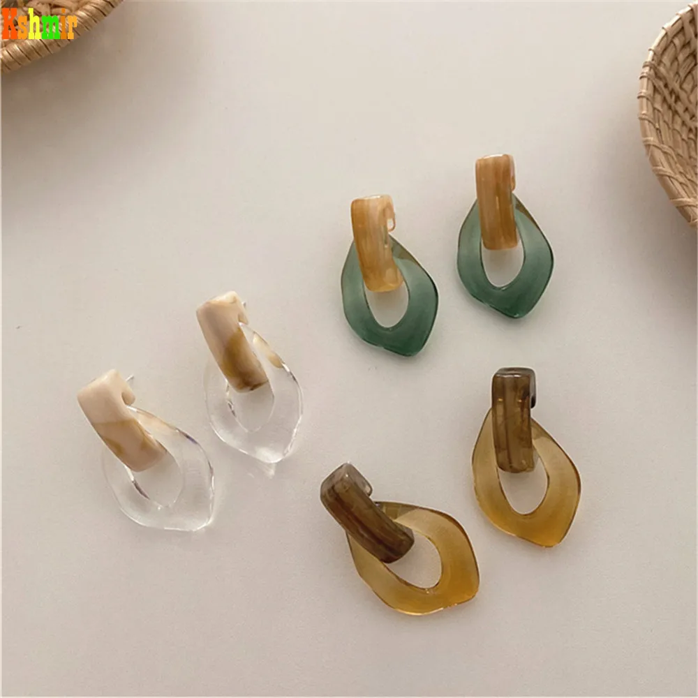 Kshmir Earrings Transparent Chain Resin Fashion European and American Style Korean Retro Women Geometric Punk Zinc Alloy | Украшения и