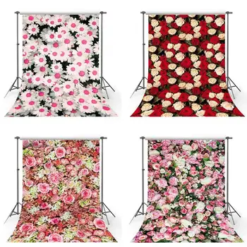 

Mehofond Red Rose Flower Backdrops Little Daisy Wedding Curtain Decoration Party Photography Backgrounds for Photo Studio