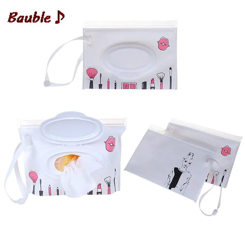 Cartoon Print Baby Wet Wipes Bag Reusable Wet Wipes Cover Container For Baby Skin Care Travel Bag