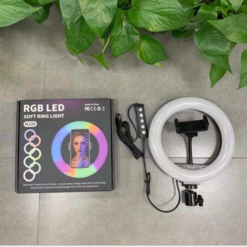LED RGB 링 라이트 20cm 8/10/12/14/18 인치 RGB 다채로운 사진, 라이브 촬영 메이크업 비디오 스튜디오
