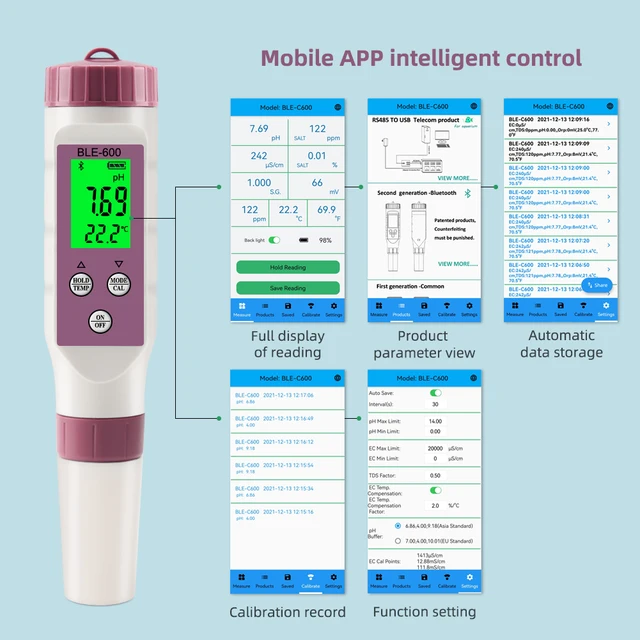 GISNPA 7 in 1 pH/TDS/EC/ORP/SG/Salinity/Temp Meter with ATC pH Tester, 0.01  Resolution High Accuracy Digital pH Meter, Water Tester for Drinking