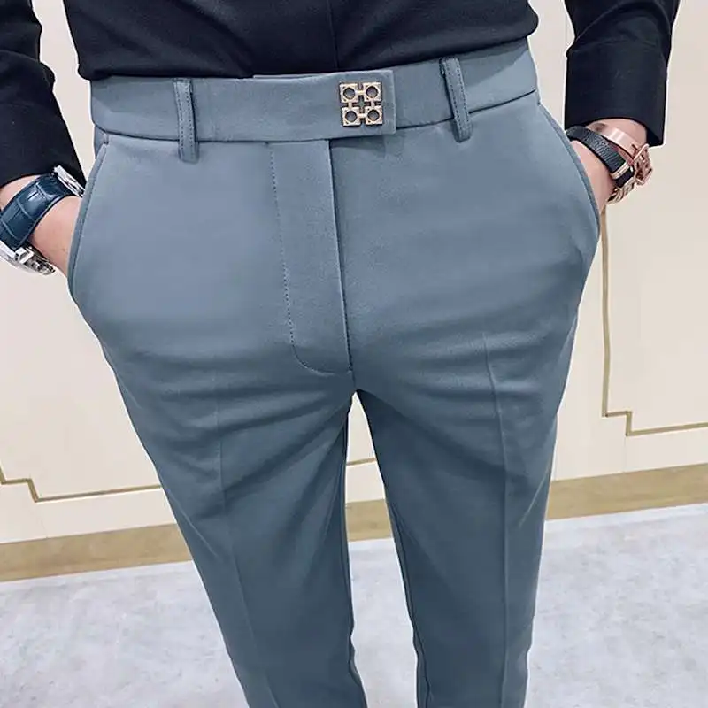 Spring 2025 Men Pants Korean Slim Fit Men Casual Ankle Length Pants Streetwear Men High Quality Black Gray Dress Suit Pant Man 2