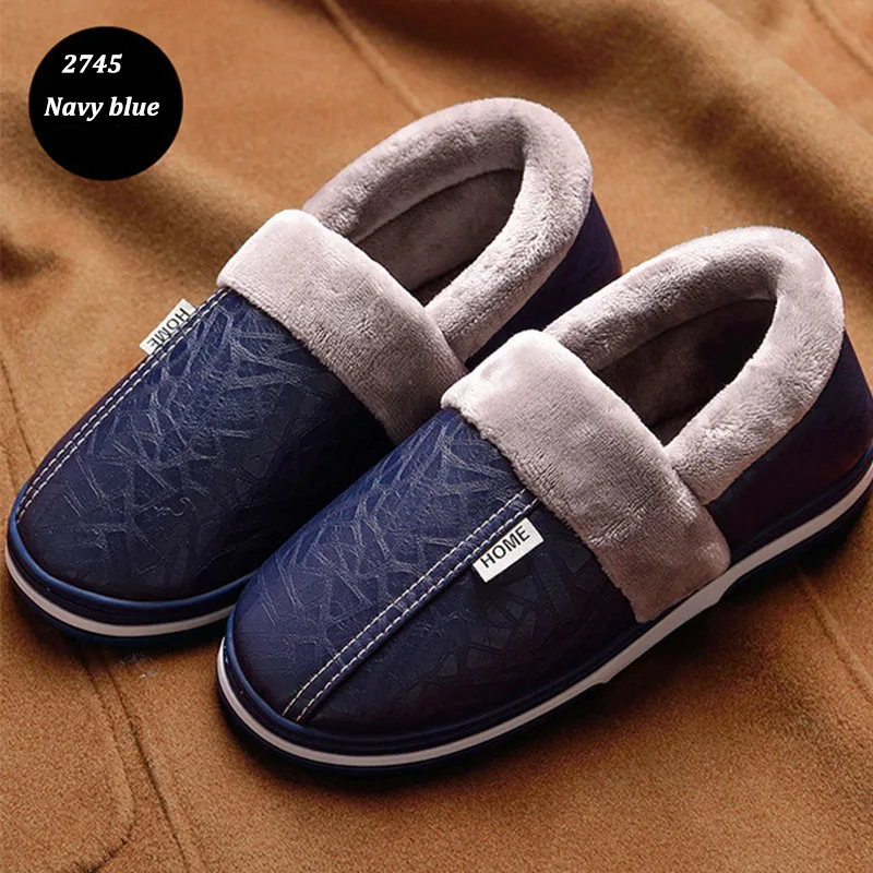 2745Navy blue Прямая поставка; мужские тапочки; зимние тапочки; нескользящий для дома; мужская кожаная обувь для дома; водонепроницаемые теплые тапочки; XYZ216 - Цвет: 2745Navy blue