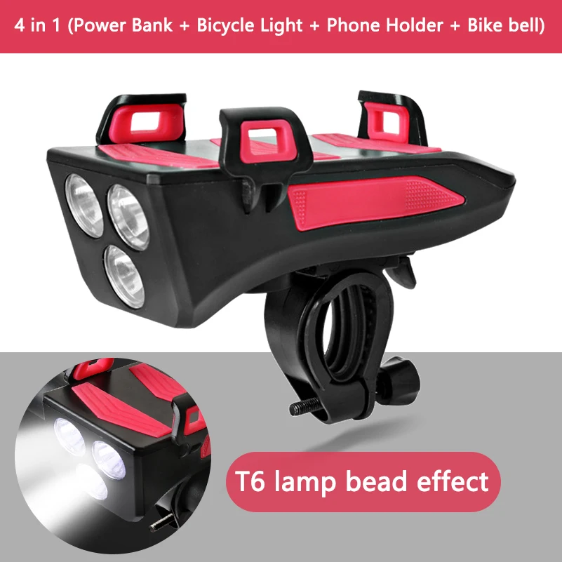 Multi-functional Bicycle Handlebar Phone Holder Head Light Power Bank Bike Bell