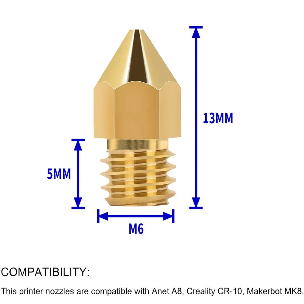 24 шт. 3D сопла для принтера MK8 экструдер насадки 0,2 мм 0,3 мм 0,4 мм 0,5 мм 0,6 мм 0,8 мм 1,0 мм для Makerbot Creality CR10 Эндер 3 5