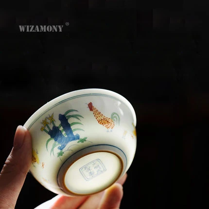1 шт. WIZAMONY китайская династия Мин чашка с изображением курицы фарфор Gaiwan Китай Чайные чашки фарфоровая чаша китайский заварочный чайник чайная чашка из селадона