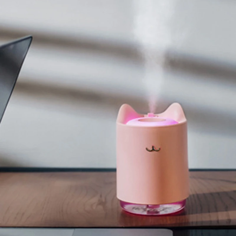 USB Ultrasonic Air Humidifier Desktop 320ML Cute Cat Water Mist Diffuser Night Light Moisture Keeper