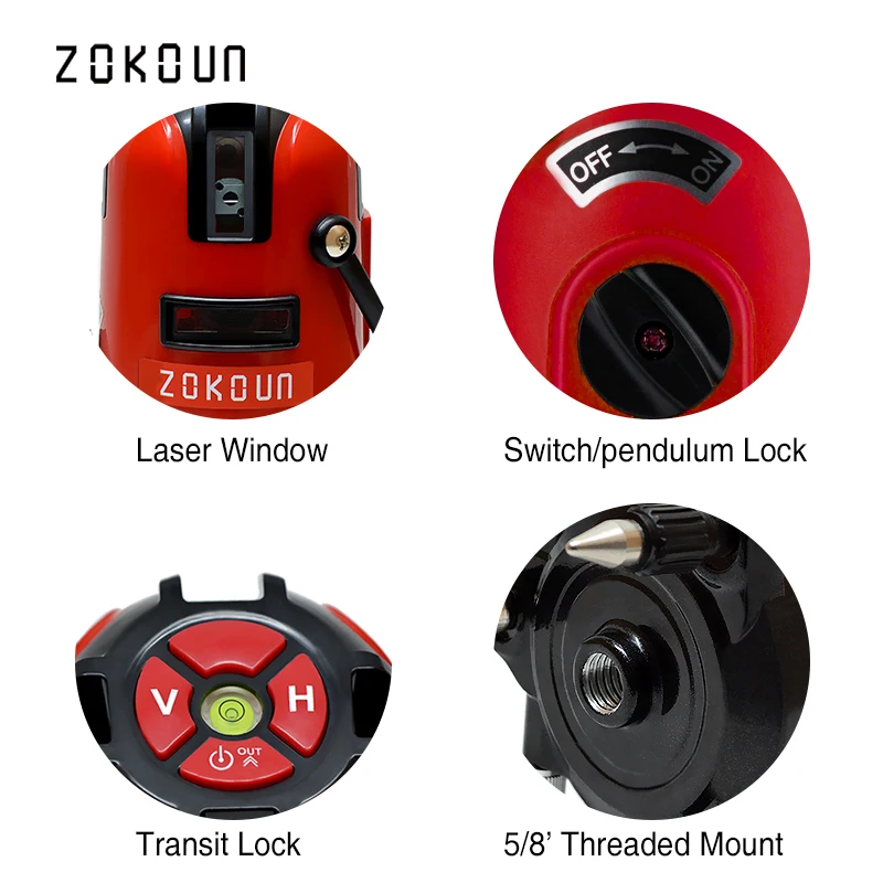 ZOKOUN красный луч 5 линий 6 точек самонивелирующийся 360 роторная поперечная линия лазерный уровень наклона выравнивание и лазерный приемник линии