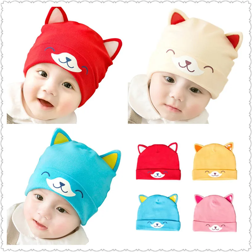 

Autumn Winter New Infant Baby Boys Girls Hat Cute Cotton Comfortable High Quality Fox Ear Cartoon Animal Pattern Solid Color Hat