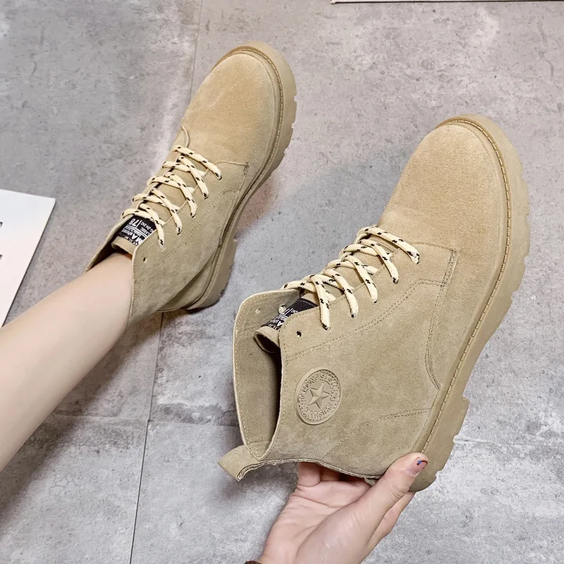 

2019 Autumn And Winter Flat Heel Lace-up England Martin Boots Women's Waterproof Platform Breathable Ankle Boots Suede Versatile