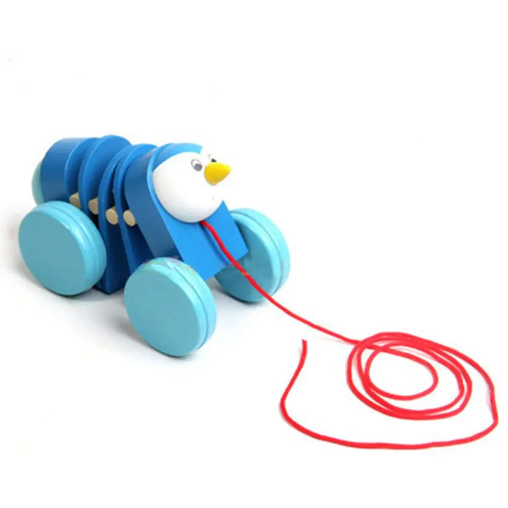 Blue little penguin Ни один деревянный мультфильм животных форма копать веревку автомобиль головоломка игрушка для От 1 до 3 лет детей младенческой - Цвет: Blue little penguin